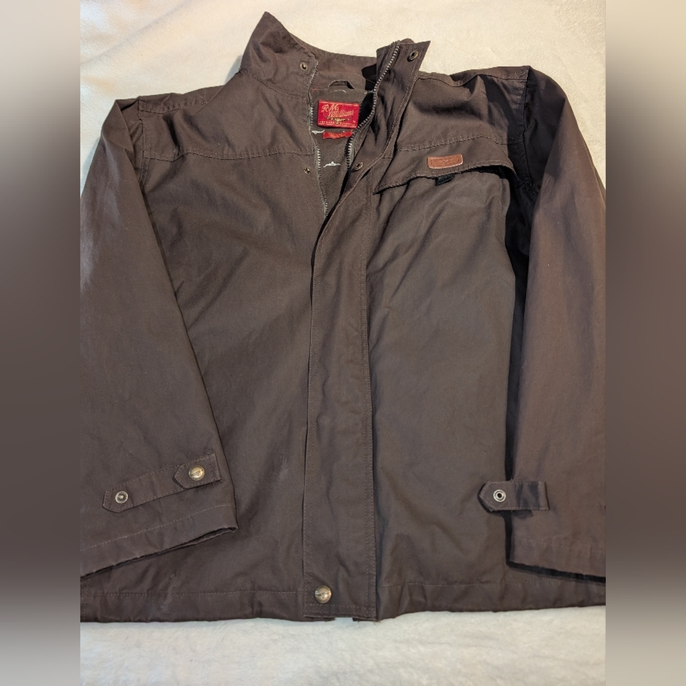 90s R.M. Williams Waxed Jacket Men's WAX Canvas Oilskin Field Coat Brown sz M.